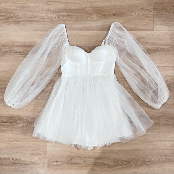 Selfie Leslie Sheer Sleeve White Mini Dress - Picture 2 of 4